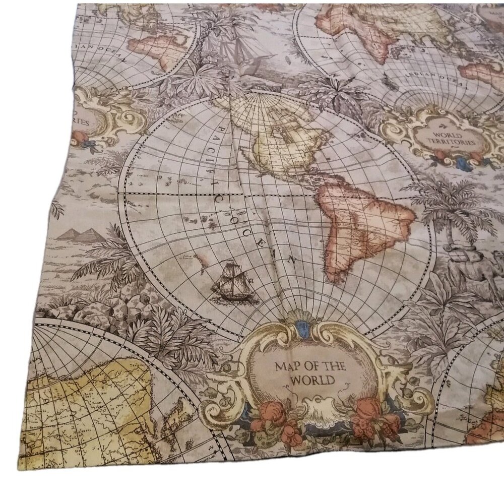 Tommy Hilfiger Old World Map Fabric Shower Curtain Beige Orange Globes Cotton
